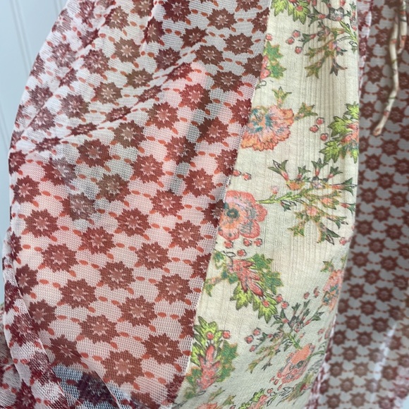 Free People Boho Floral Patchwork Sheer Peasant Cottagecore Mini Dress Small - Picture 4 of 16